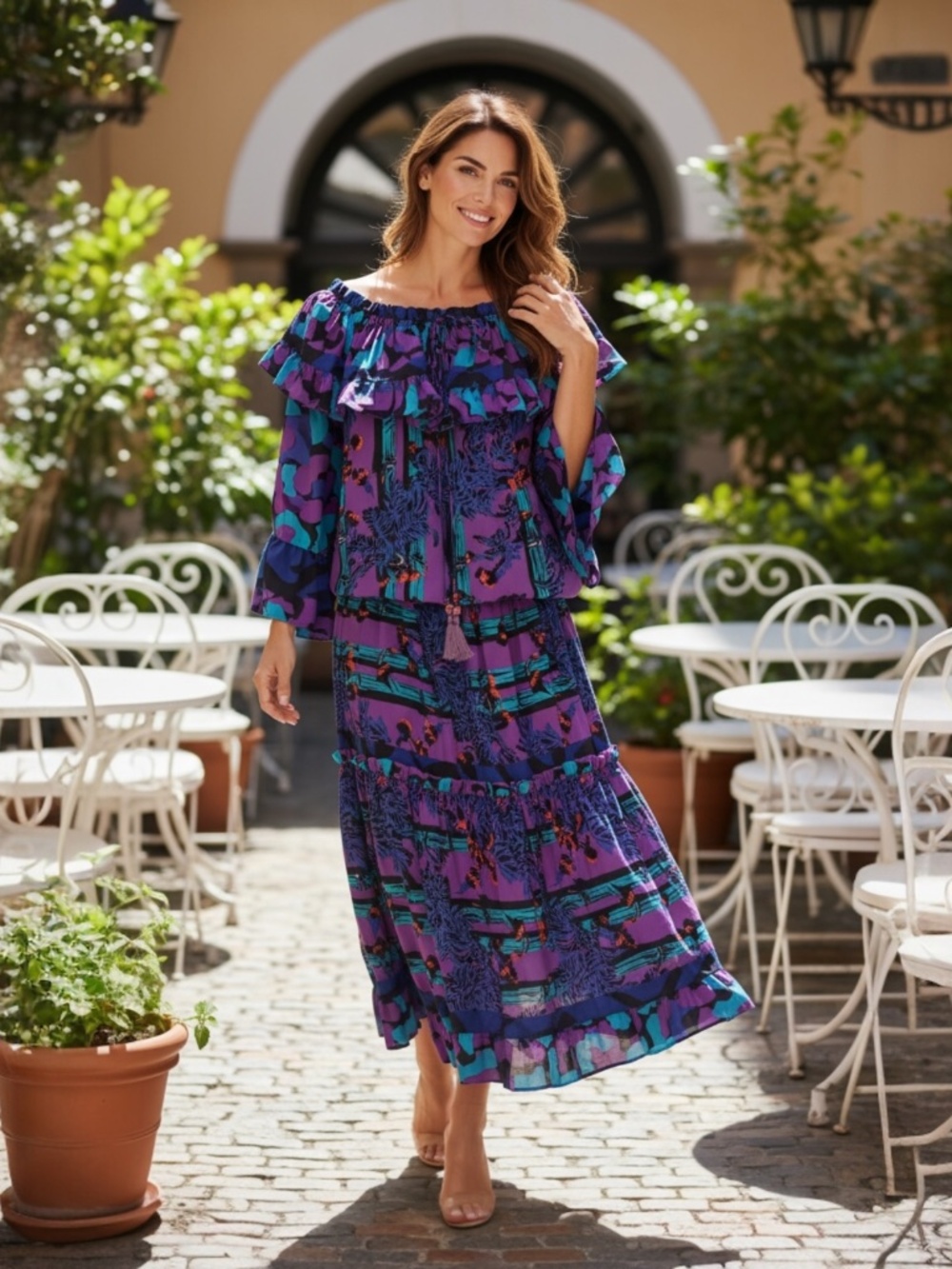 Vintage Diane Freis Silk Ruffle Boho Dress